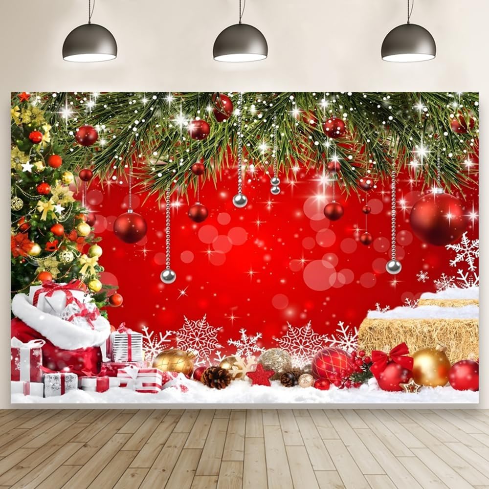 Christmas Backdrop for Photography 10x8ft Red Winter Banner