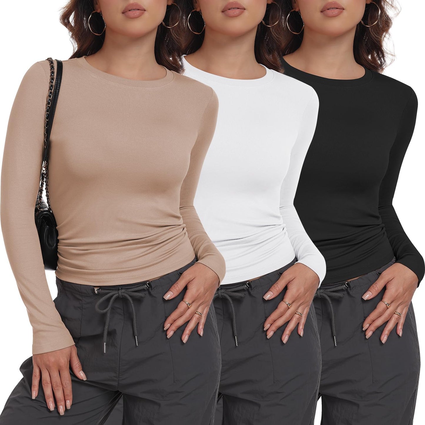 3 Pack Womens Long Sleeve Shirts for Trendy Y2K Fashion Styles