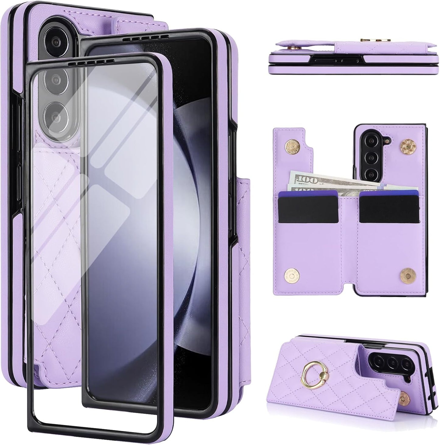 Samsung Galaxy Z Fold 5 Wallet Case with Ring and Card Slots
