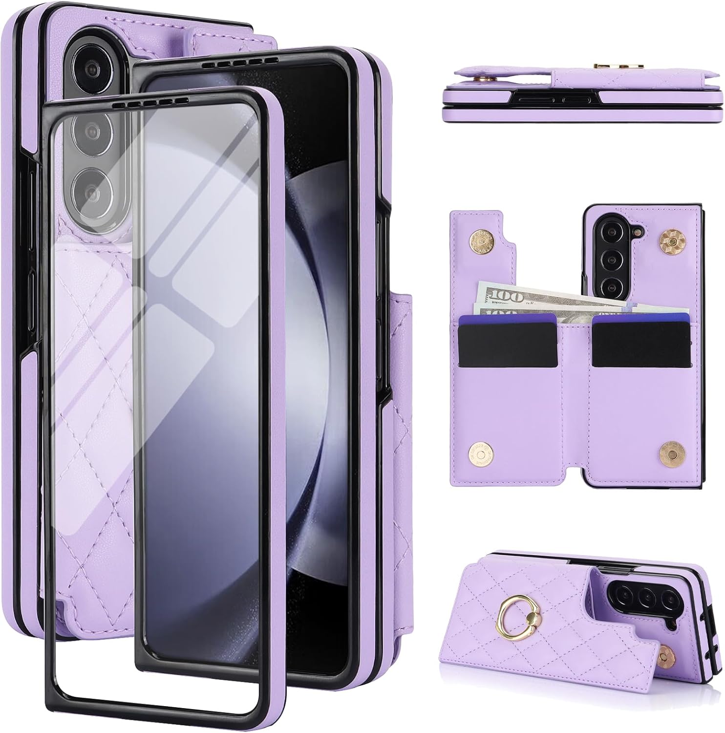 Samsung Galaxy Z Fold 5 Wallet Case with Ring and Card Slots