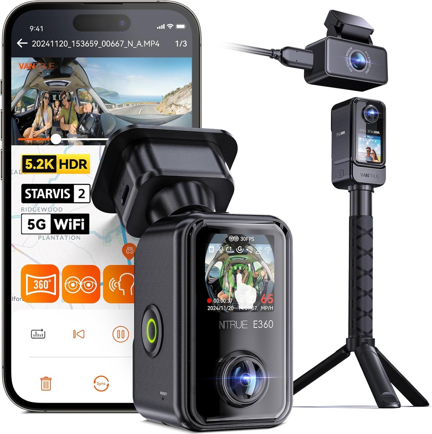 Vantrue E360 ACE All Channel Dash Cam with 5.2K Resolution
