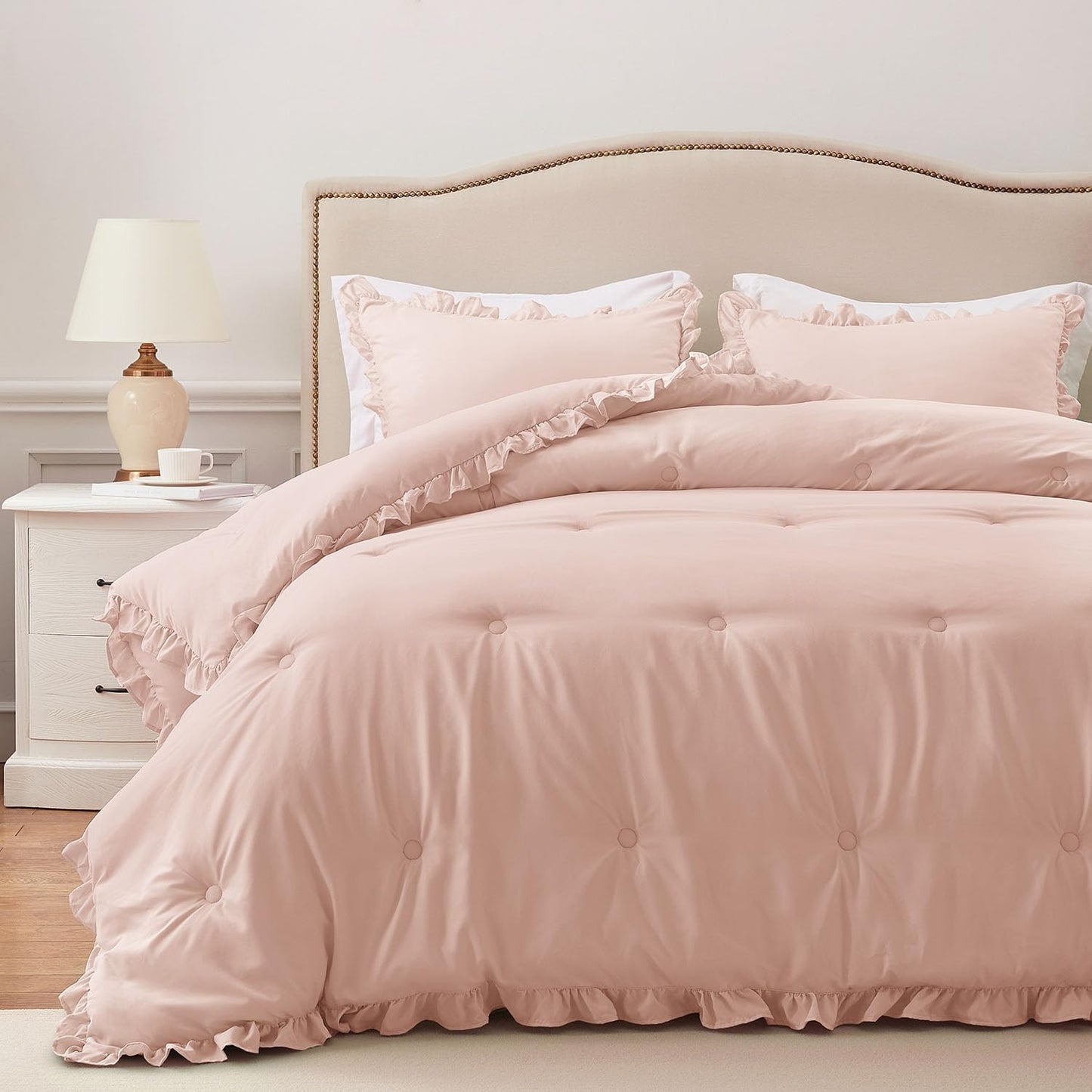 HARBOREST Twin Comforter Set Blusher - Ruffle Elegance