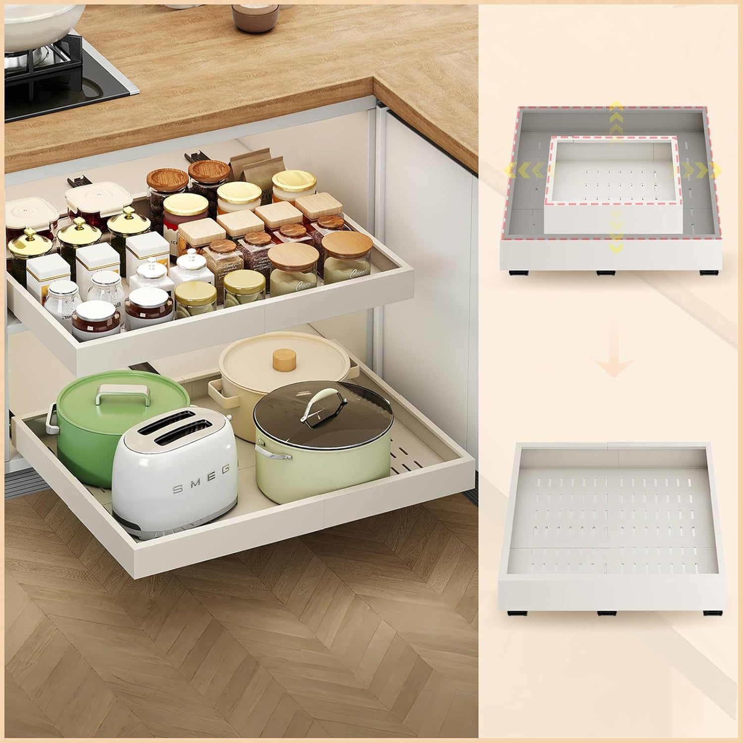 Expandable Pull Out Cabinet Organizer for Kitchen and Pantry
