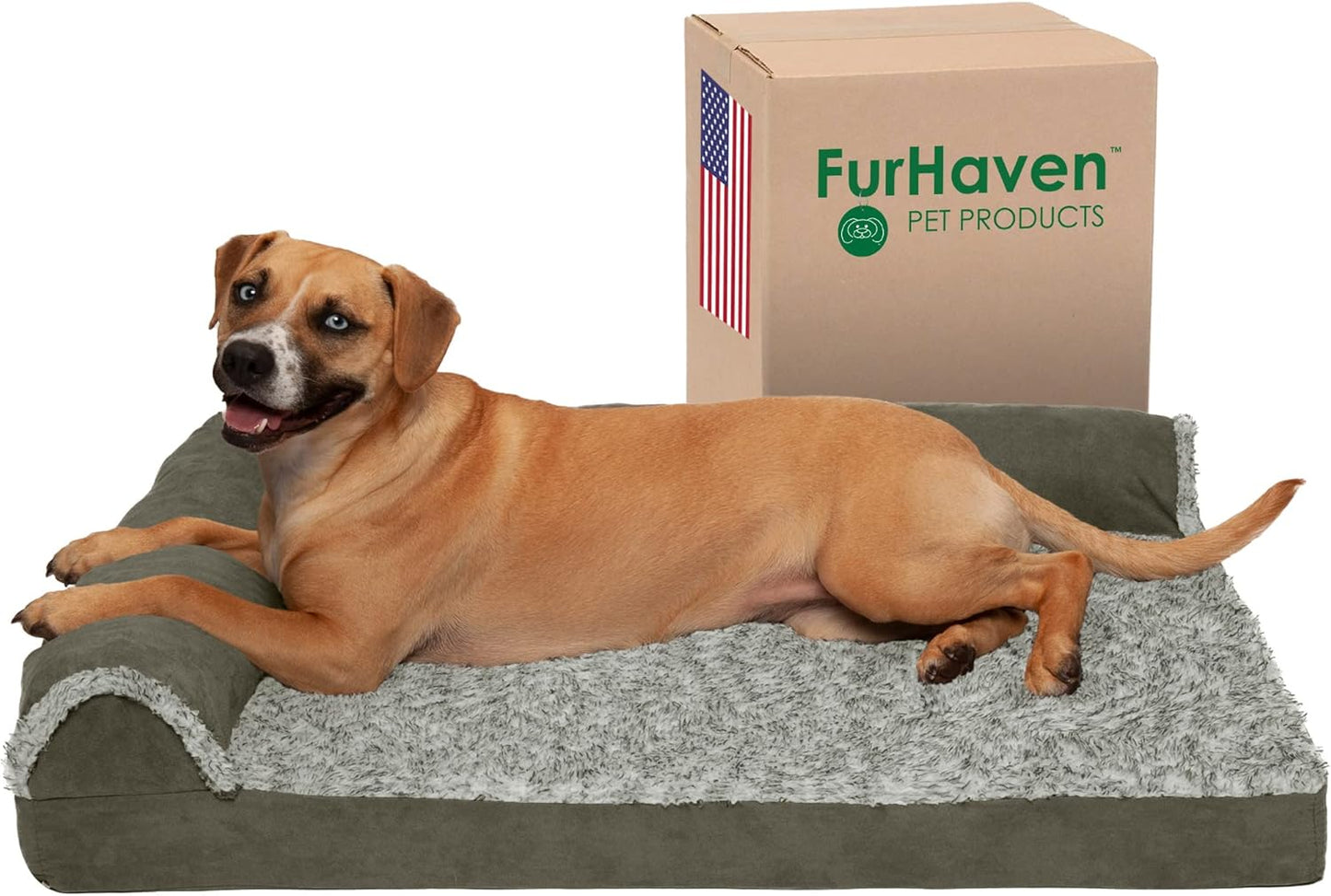 Furhaven Cooling Gel Dog Bed for Large Dogs with Bolsters