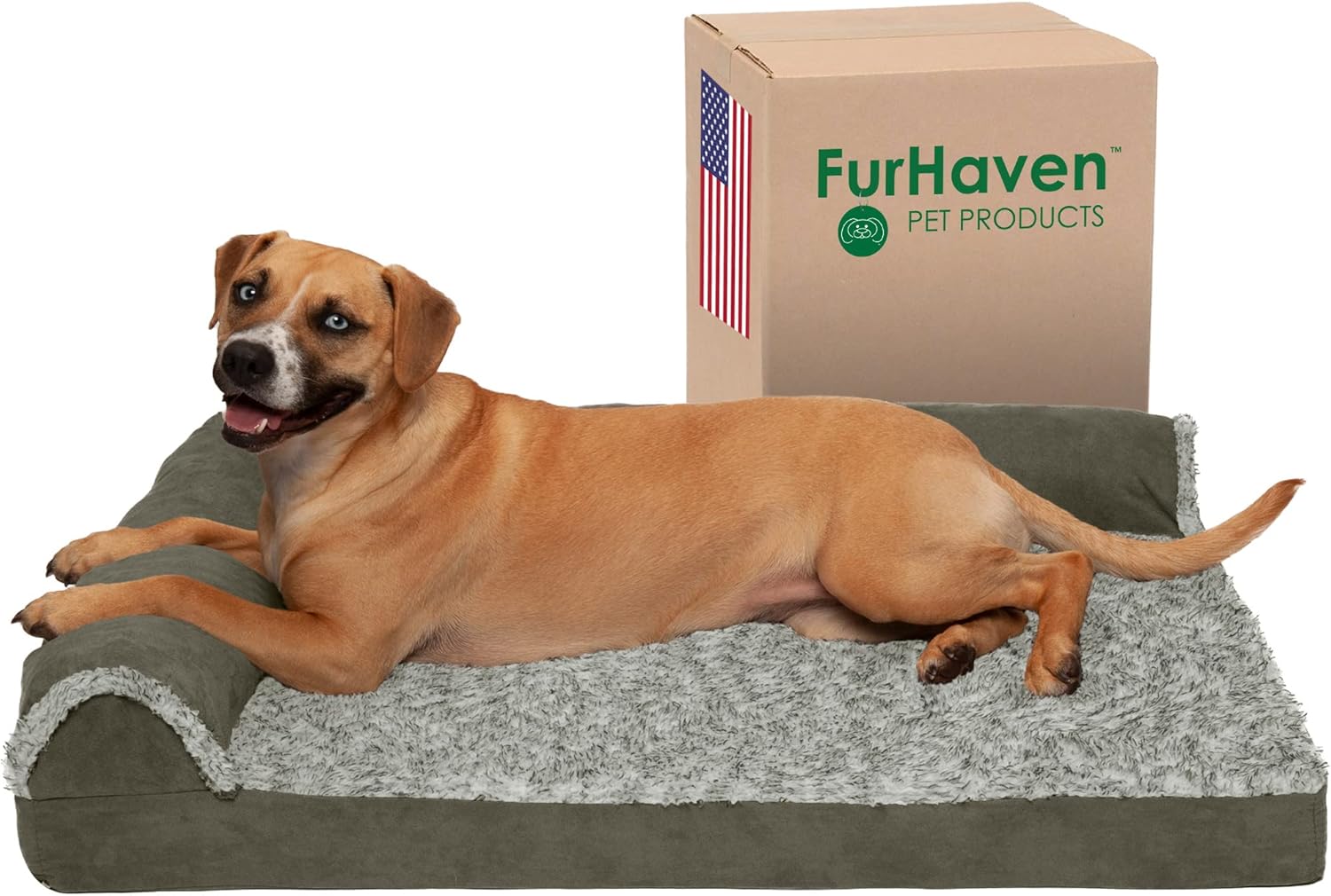 Furhaven Cooling Gel Dog Bed for Large Dogs with Bolsters