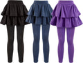Girls School Uniform Pants Leggings with Skirt Combo - Warm 3-Pack