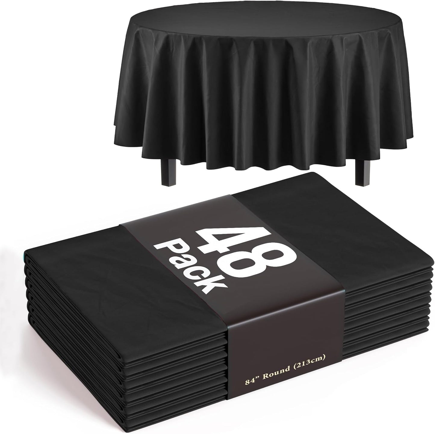 Black Round Tablecloths Disposable 48 Pack for All Occasions