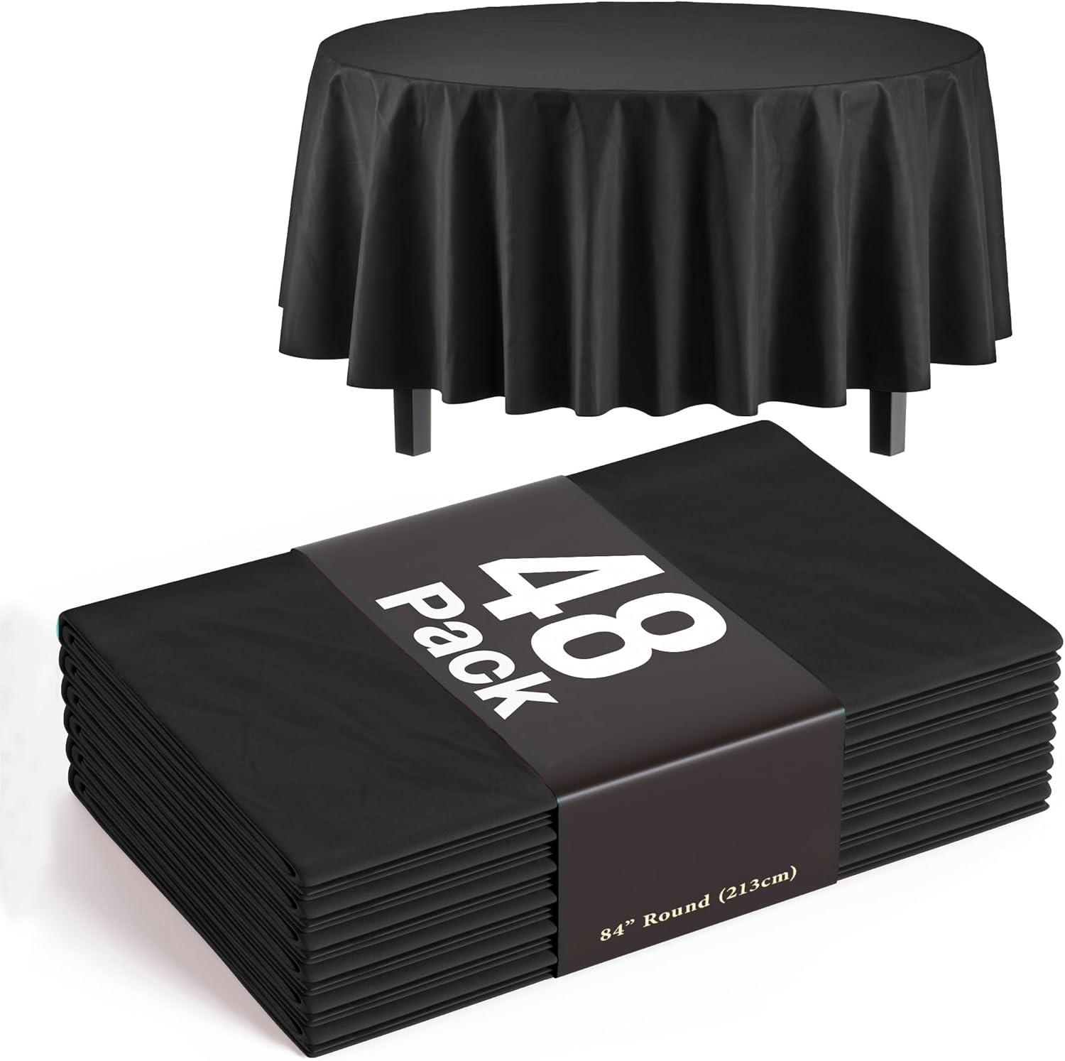 Black Round Tablecloths Disposable 48 Pack for All Occasions