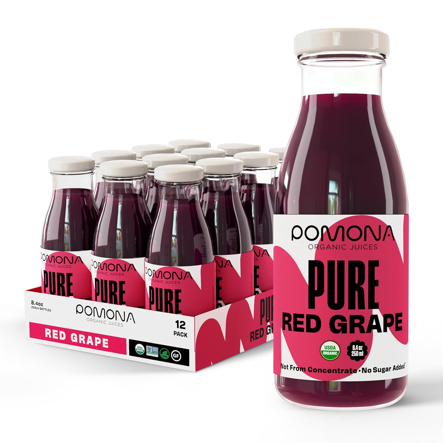Pure Grape Juice - Organic, Cold Pressed, Non-GMO, 12 Pack