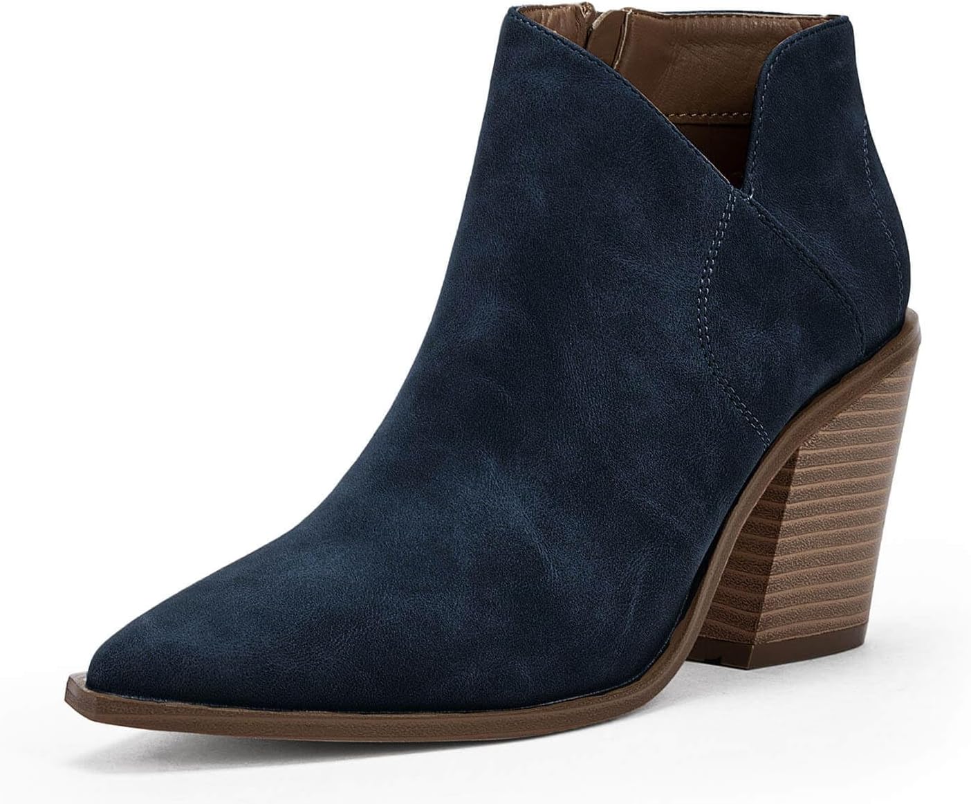Womens Pointed Toe Ankle Boots with Chunky Heel for Fall