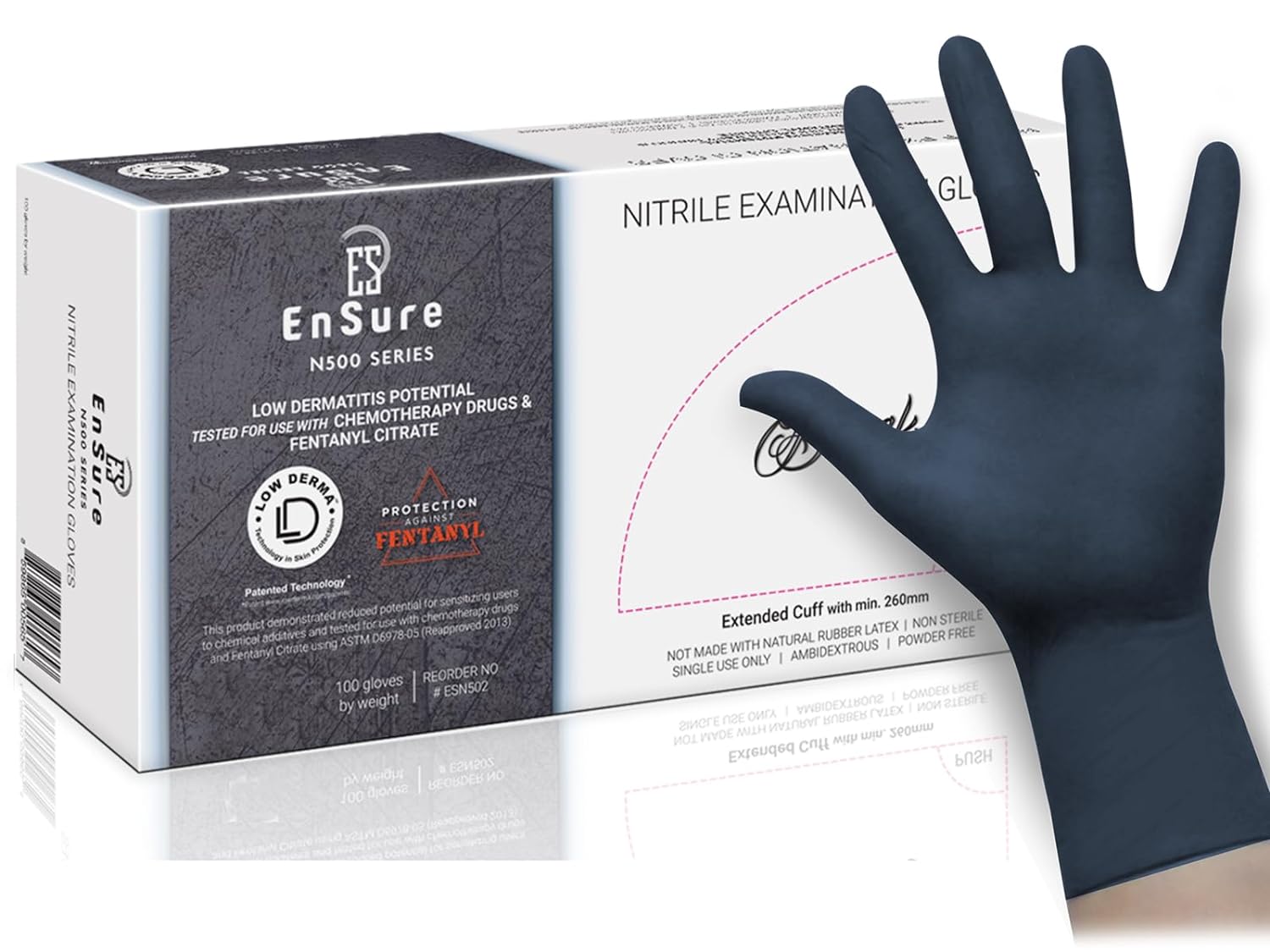 Extended Cuff Nitrile Exam Gloves - SAF-CARE Large