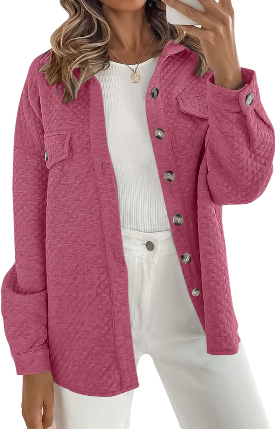 ZESICA Women's Casual Long Sleeve Button Down Shacket Jacket