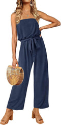 Womens Off Shoulder Strapless Belted Wide Leg Jumpsuit - Casual Fit