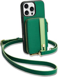 iPhone 16 Pro Wallet Case with Card Holder and Crossbody - Dark Green