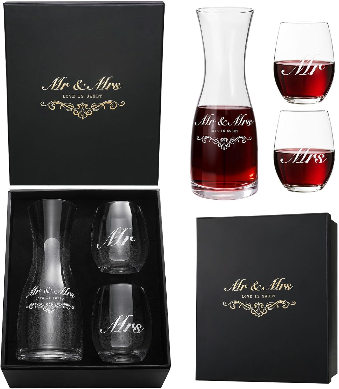 Mr and Mrs Wine Glasses for Bride Groom Engagement Gifts