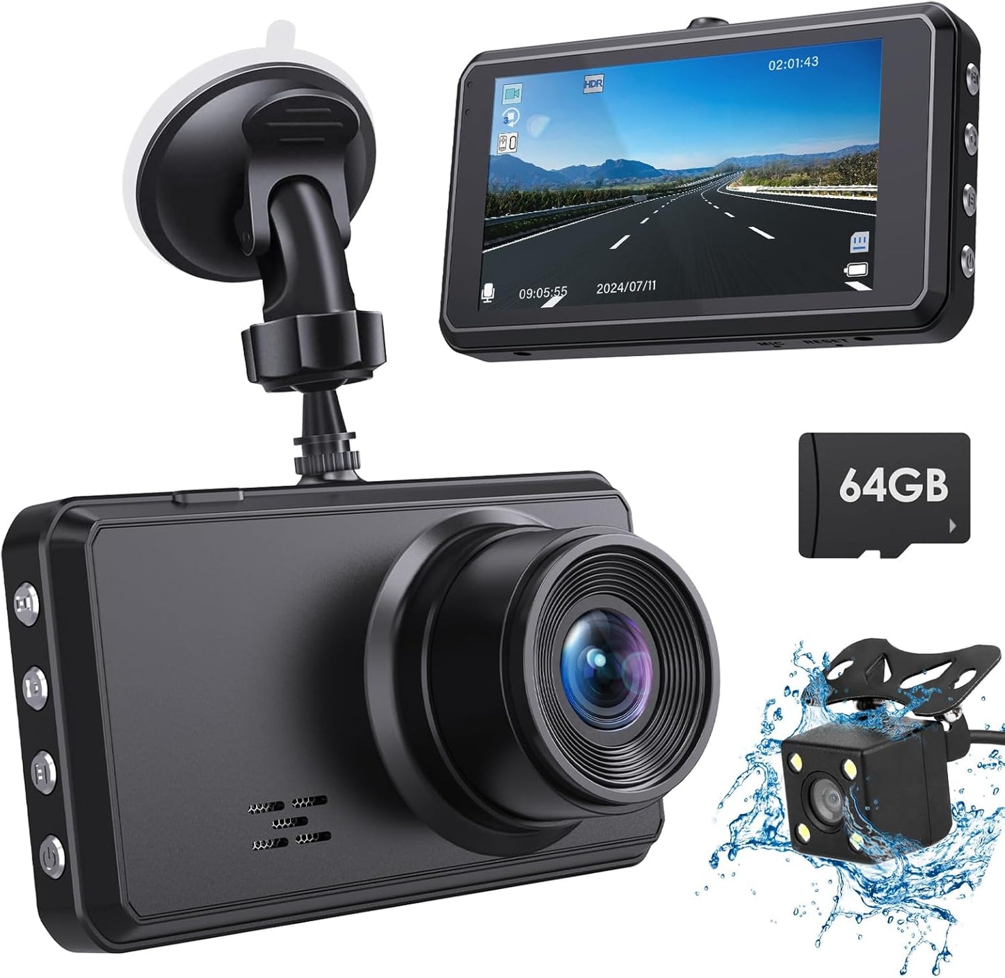 Ultimate Protection: 2K Dual Dash Cam + 64G SD Card