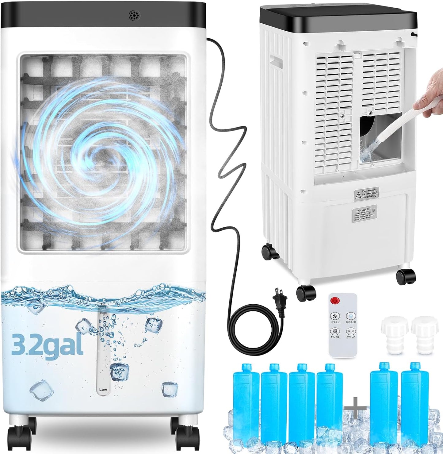 Evaporative Air Cooler with Timer and 20H Cooling for Rooms