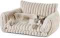 Cat Sofa S Size Cream 25x20x13 in - Fluffy Double-Layer Plush Bed
