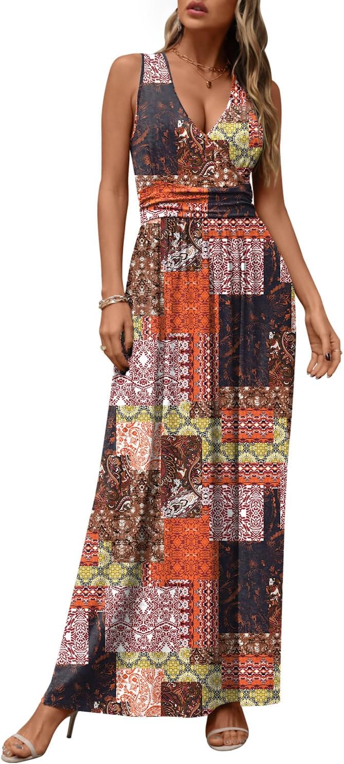CATHY Women's Casual Sleeveless Deep V Neck Maxi Dress Review
