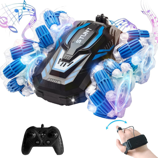 2.4GHz RC Stunt Car: Double Sided 360 Flip, Cool Lights & Music - Perfect Gift for Boys & Girls (Blue)
