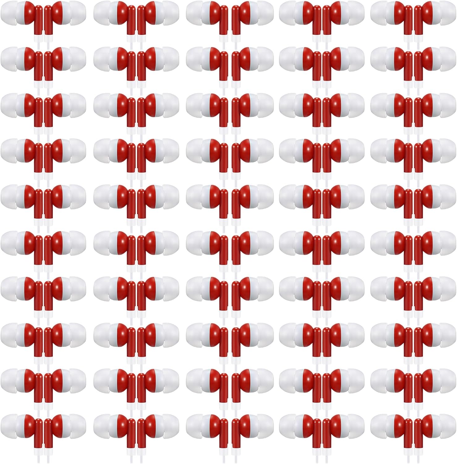 50 Pack Red Wired Earbuds - Individually Bagged for Convenience!