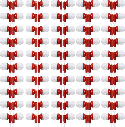 50 Pack Red Wired Earbuds - Individually Bagged for Convenience!