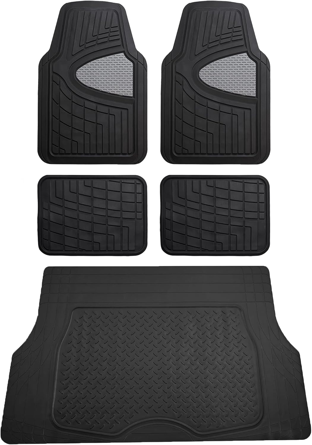 Premium Trimmable All Weather Rubber Car Floor Mats Set Gray