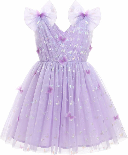 Toddler Girls Butterfly Dress with Sparkle Sequins for Parties