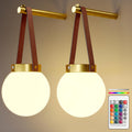 Battery Operated Wall Sconces Set of 2 - Wireless Gold Globe Lights