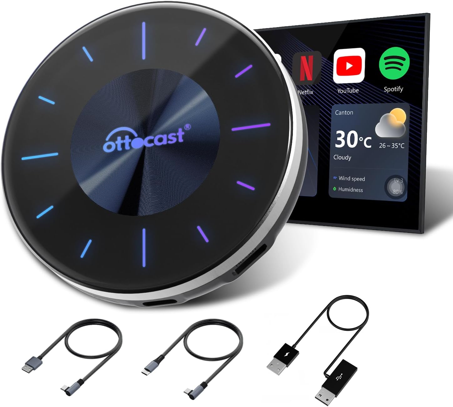 OTTOCAST P3 CarPlay AI Box - 2025 Android 12.0 Video Adapter