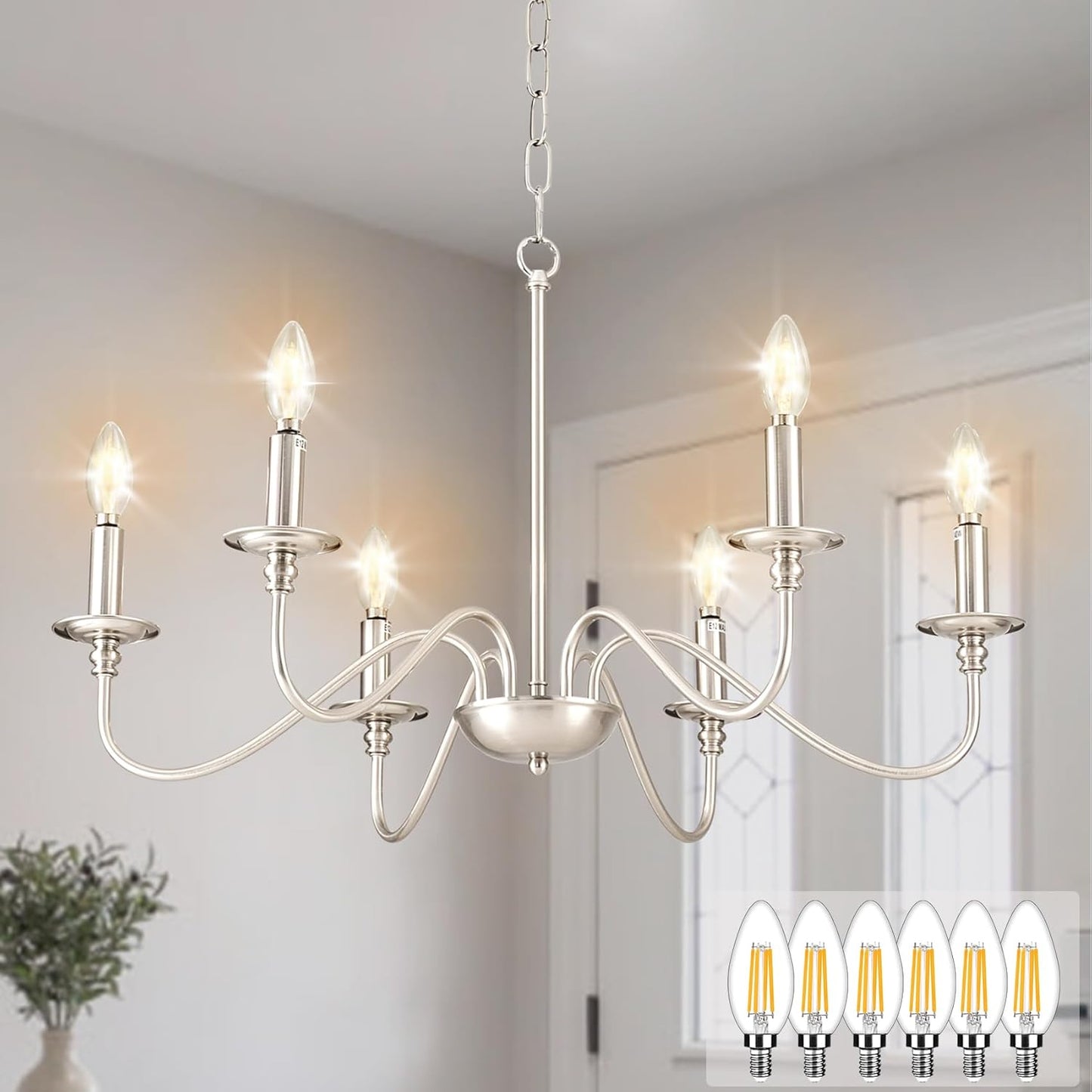 Depuley Modern Chandelier: 6-Light Brushed Nickel Fixture