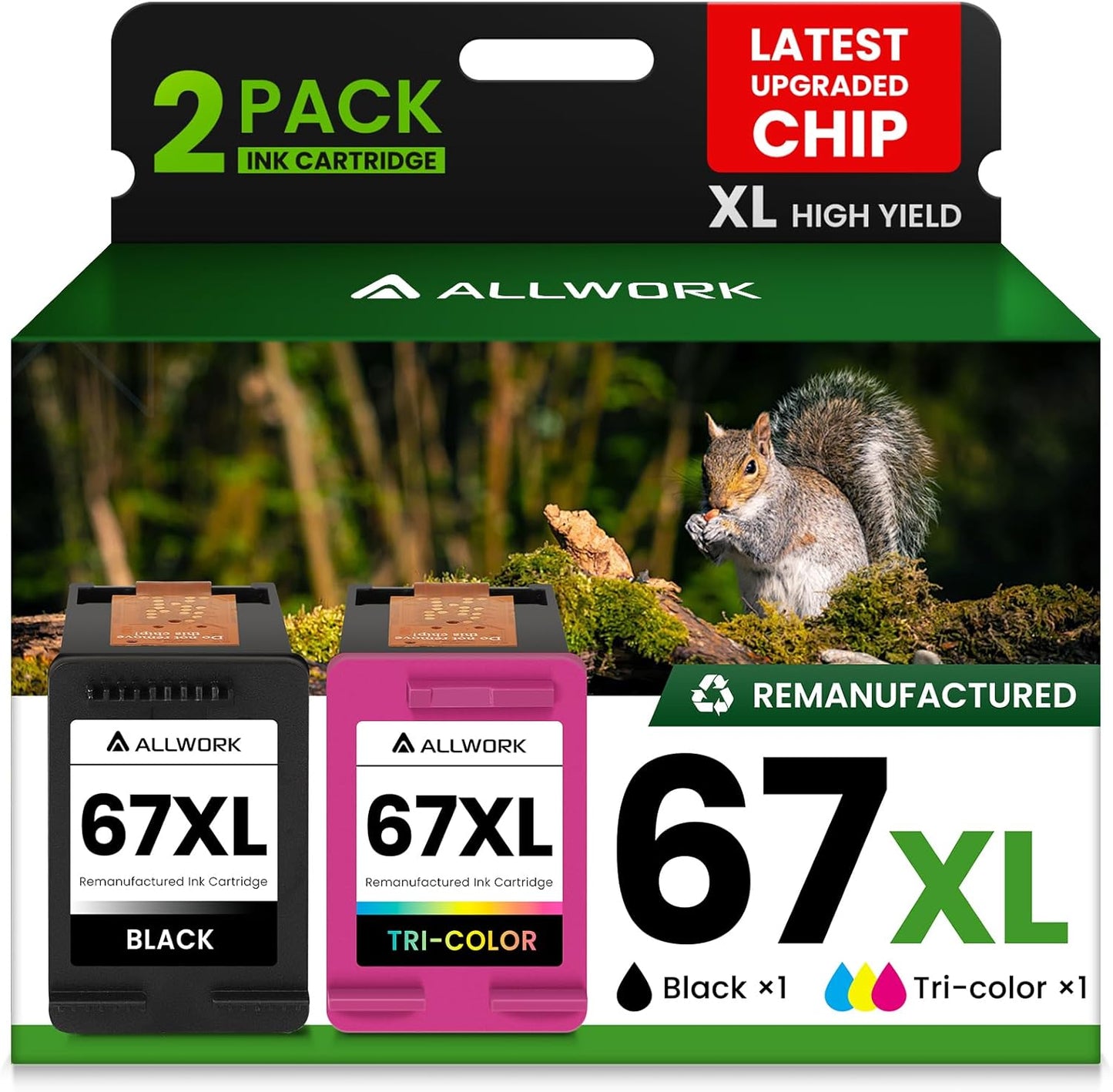 67XL Ink Cartridge Replacement for HP Printers - 2-Pack