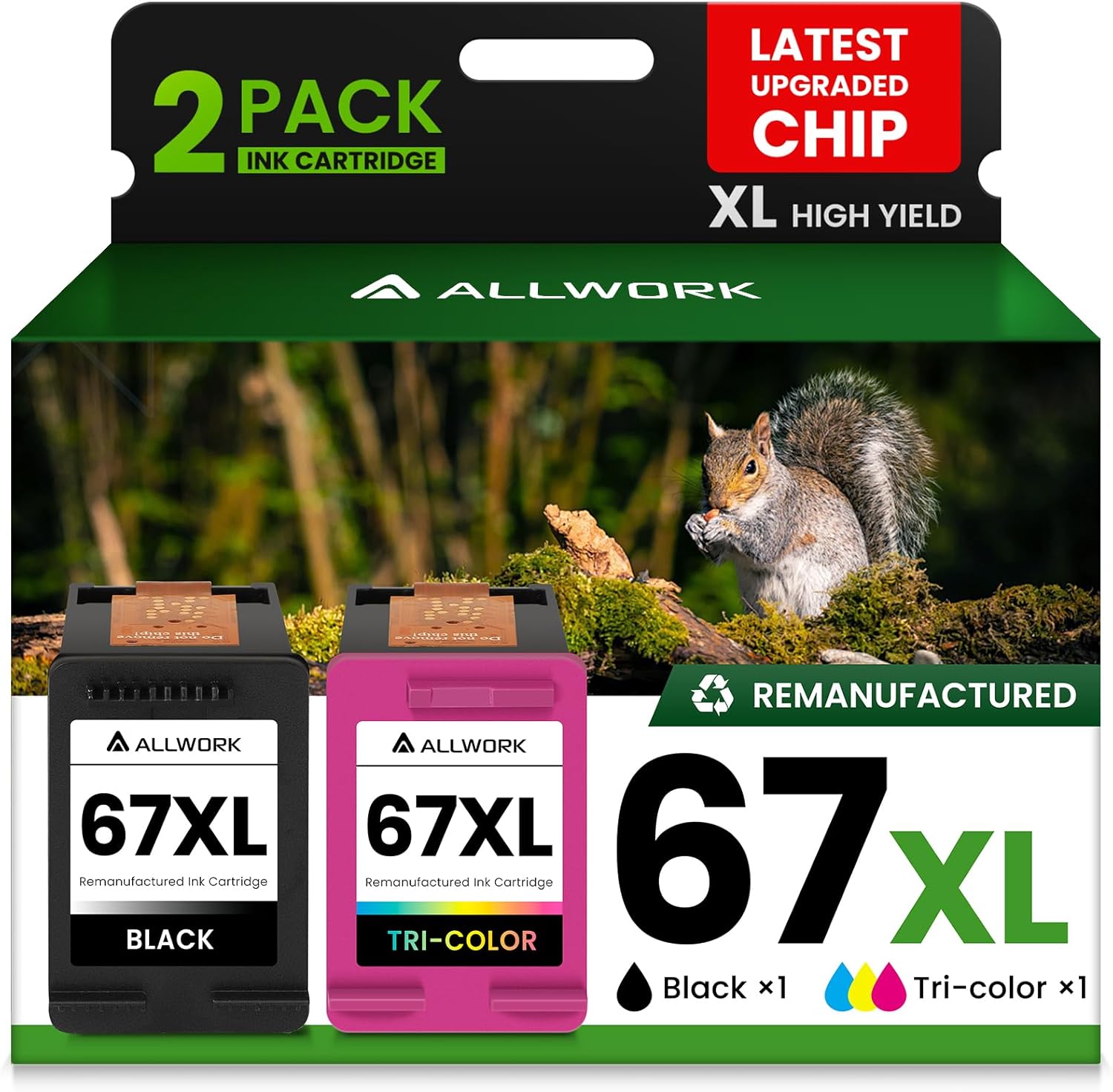 67XL Ink Cartridge Replacement for HP Printers - 2-Pack