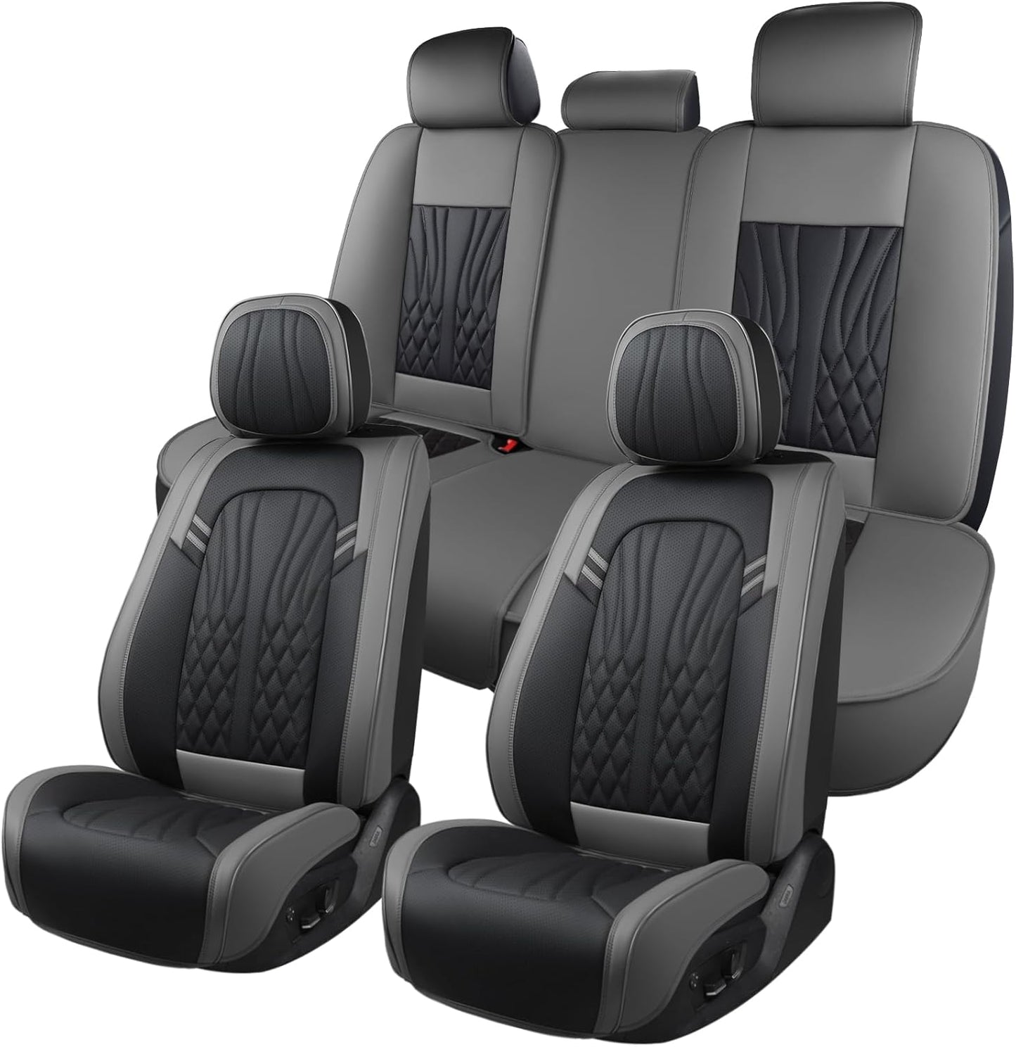 Leather Car Seat Covers Full Set for Most Cars in Grey & Black