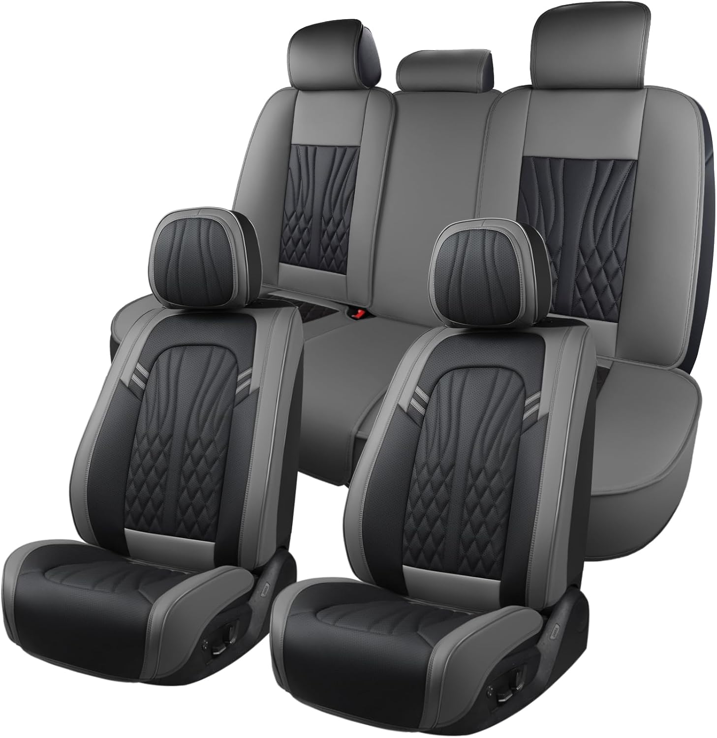 Leather Car Seat Covers Full Set for Most Cars in Grey & Black