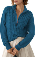 Women's Quarter Zip Ribbed Cable Knit Pullover - Soft Breathable Fit