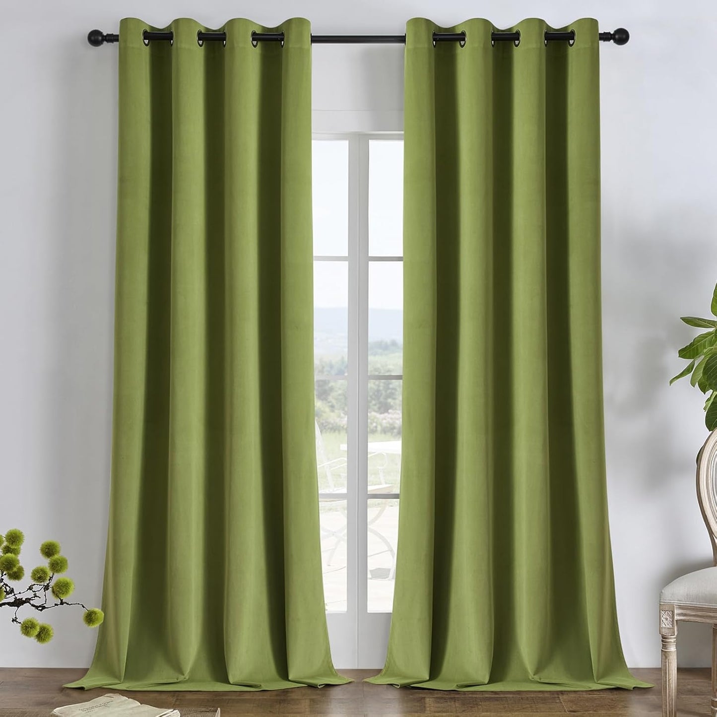 Joydeco Moss Green 100% Blackout Velvet Curtains for Home