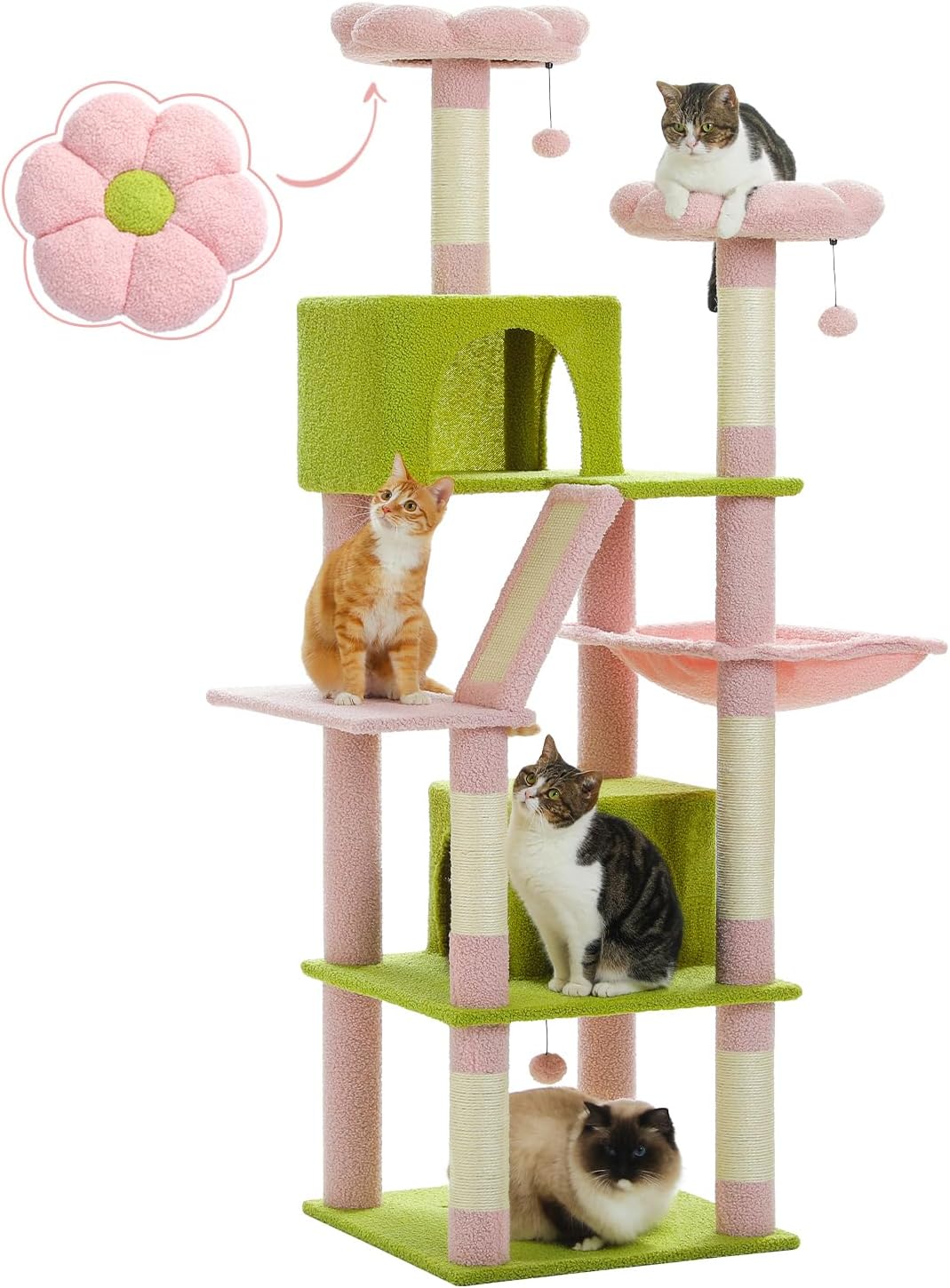 Flower Cat Tree 70.9 Tall Cat Tower for Indoor Cats and Kittens