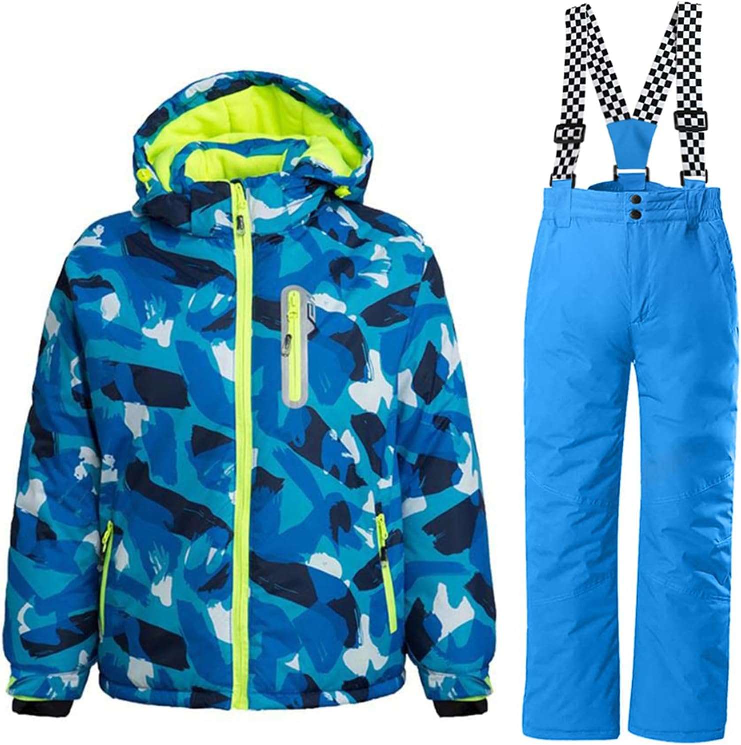 WOWULOVELY Big Boy's Colorblock Snow Pants and Jacket Snowsuit