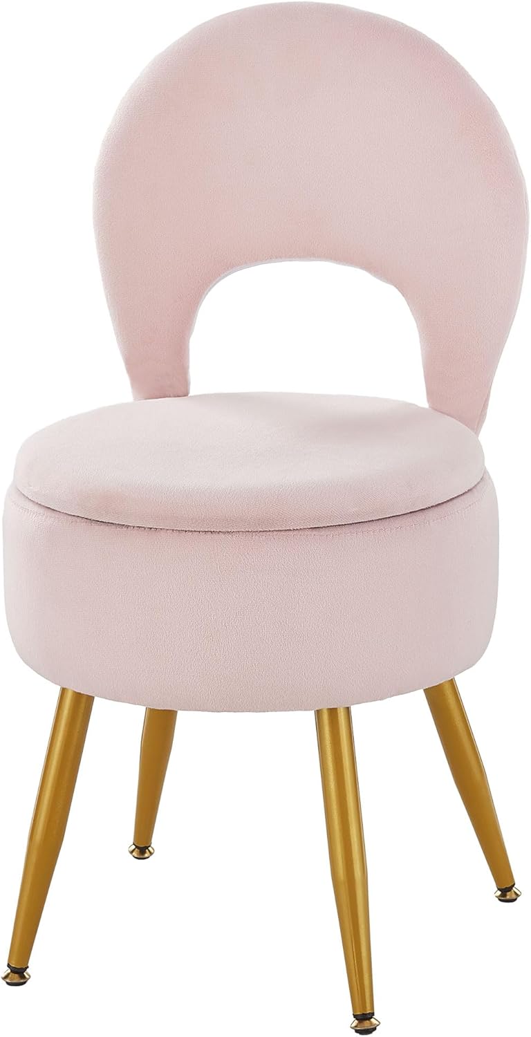Vanity Stool with Storage and Backrest for Elegant Spaces
