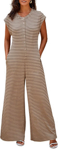 Casual Striped Jumpsuits Womens Wide Leg Button Down - Lightweight