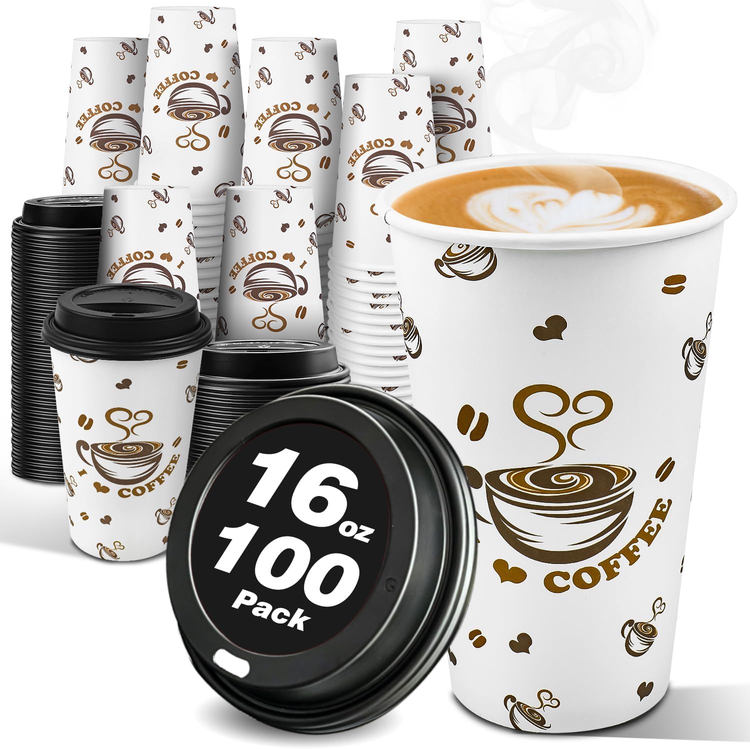 Ginkgo 100 Pack 16 oz Disposable Coffee Cups - Keep Your Hot Drinks Hot!