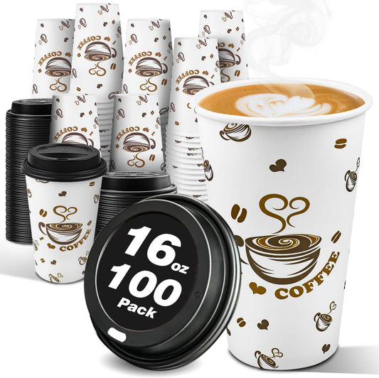 Ginkgo 100 Pack 16 oz Disposable Coffee Cups - Keep Your Hot Drinks Hot!