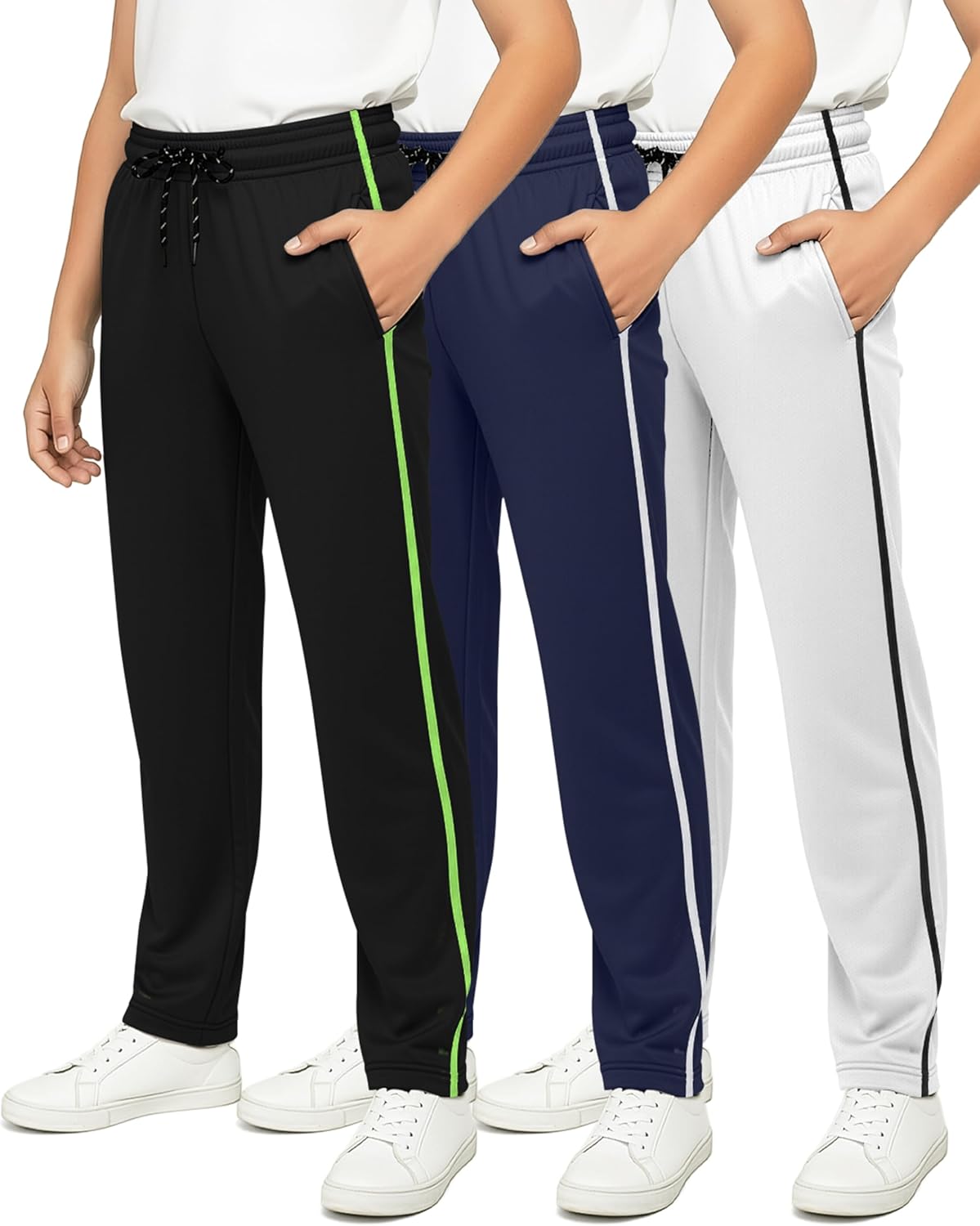 Boys' Mesh Open Bottom Active Sweatpants with Pockets & Drawstring