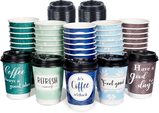 50 Pack 12 oz Fun Design Double-Walled Coffee Cups