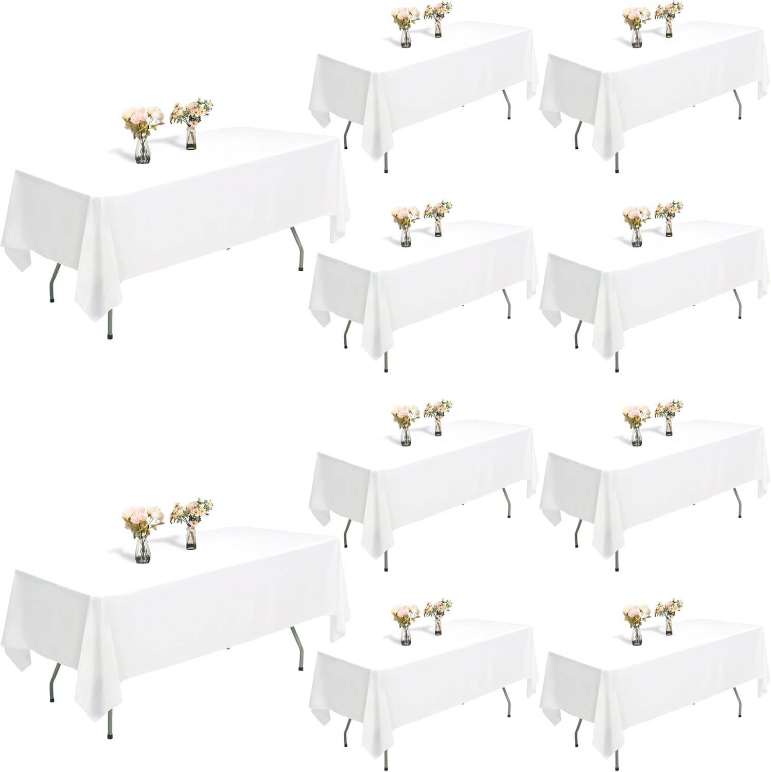 10 Pack Heavy-Duty White Table Cloths for 8 Foot Tables