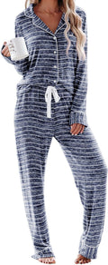 Aamikast Women's Pajama Set Long Sleeve Button Down - Soft, Warm Fit