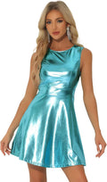Allegra K Metallic Sleeveless High Waist Party Dress - Holographic