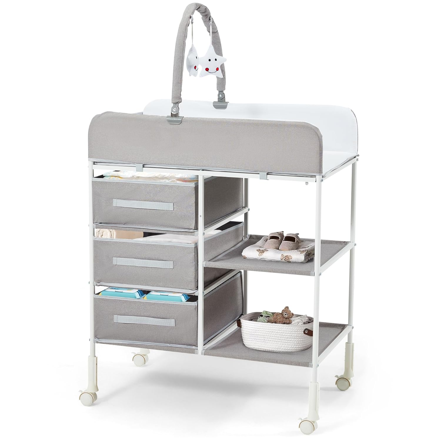 Portable Baby Changing Table with Storage Baskets and Toy