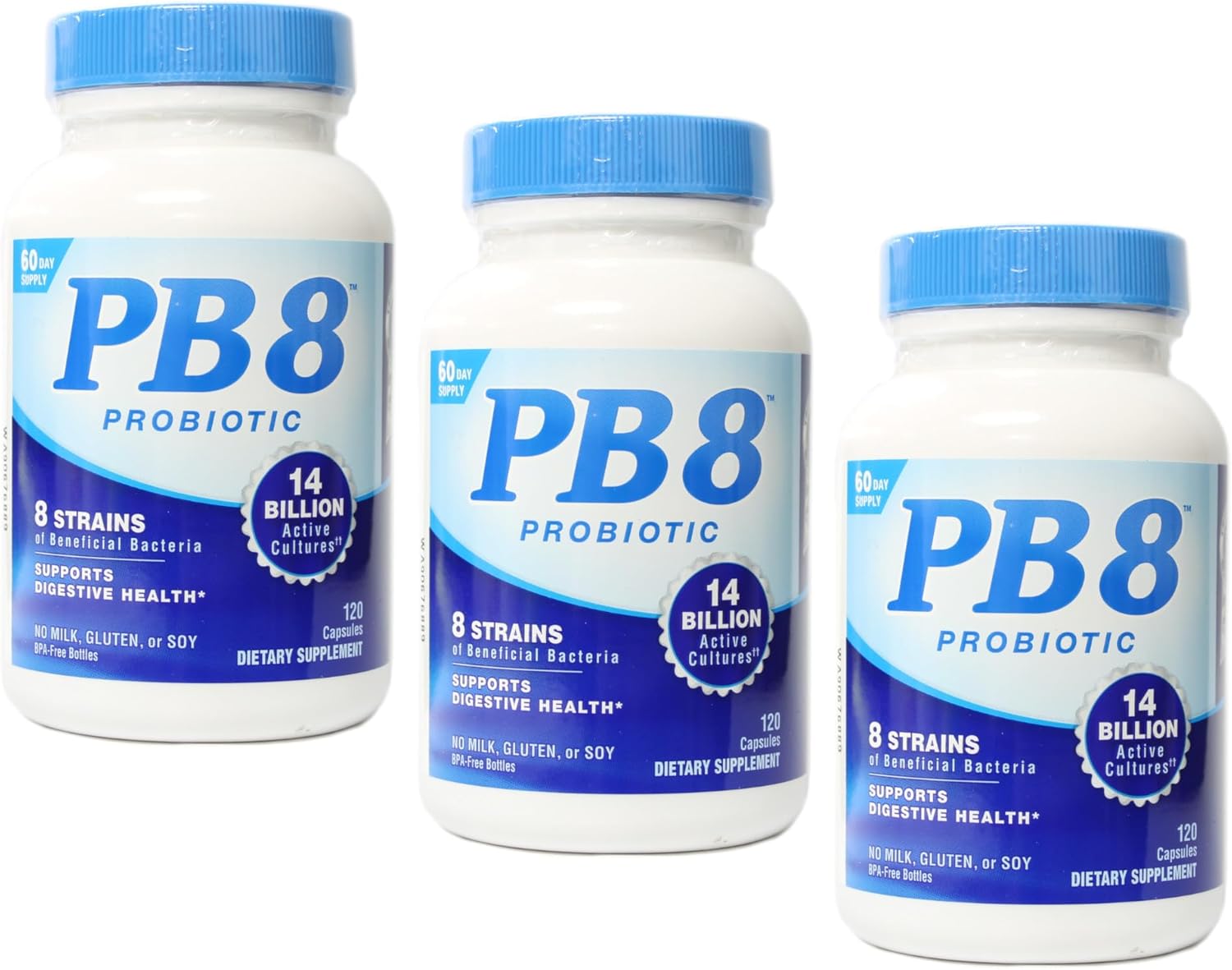 PB8 Probiotic 3 Pack for Digestive Health with 14 Billion CFU